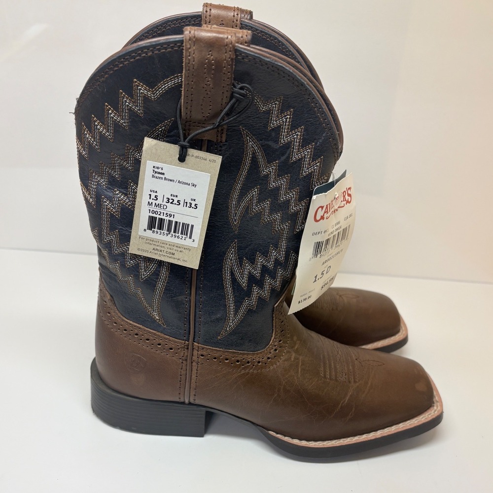 Ariat Boys 1.5D Tycoon Brazen Brown Arizona Sky Square Toe Cowboy Boots
